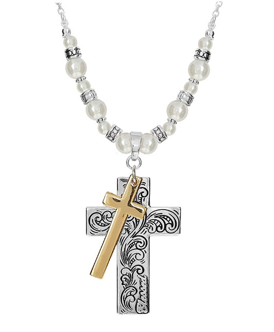 Blessed Cross w/ Pearl Necklace