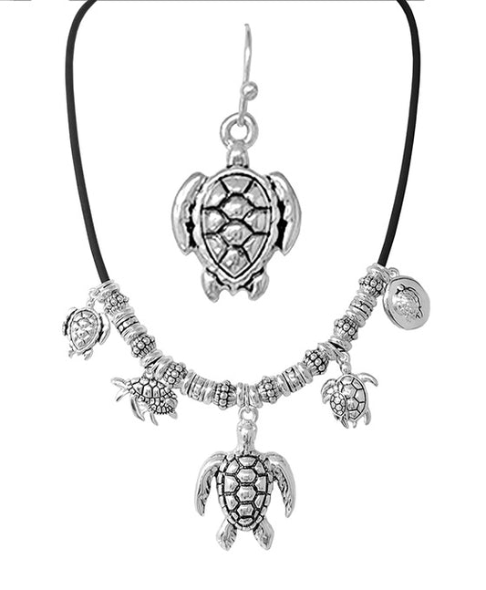 Turtle Charms Statement Necklace Set
