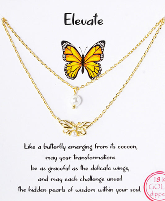 Butterfly & Pearl Layered Necklace