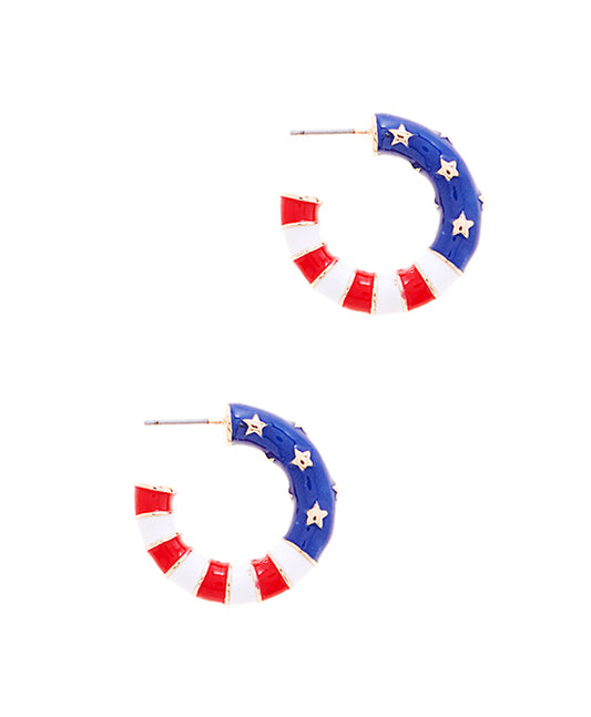 American Flag Enamel Hoop Earring