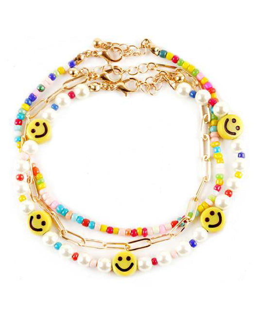 Pearl Seed Bead Smile Face Link Anklet