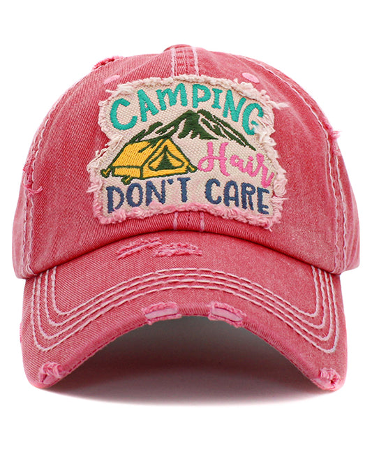 Camping Don't Care Washed Vintage Ball Cap