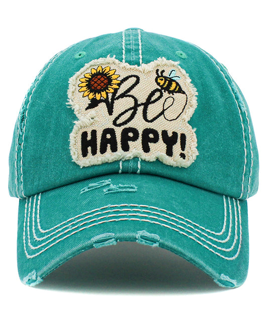 Be Happy Washed Vintage Ball Cap