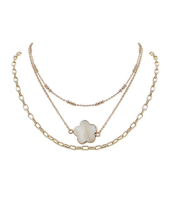 Layered Mother of Pearl Flower Necklace