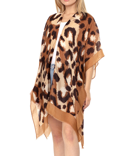 Leopard Solid Trim Kimono