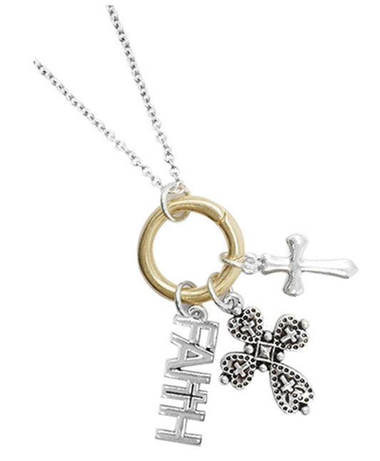 Faith Charm Cluster Necklace