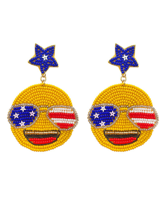 Smile Face w/ America Flag Earring