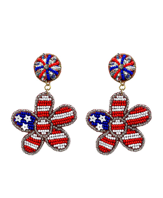 Beaded USA Flag Flower Earring