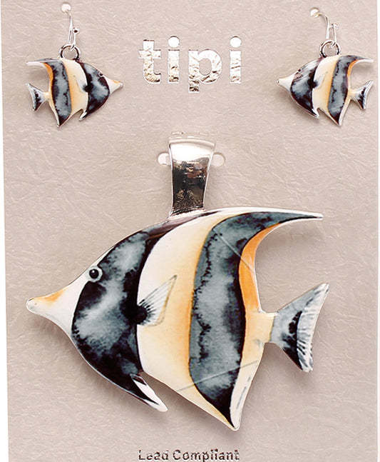 Angel Fish Print Pendant Set