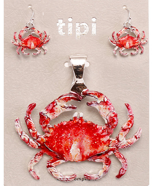 Crab Print Pendant Set