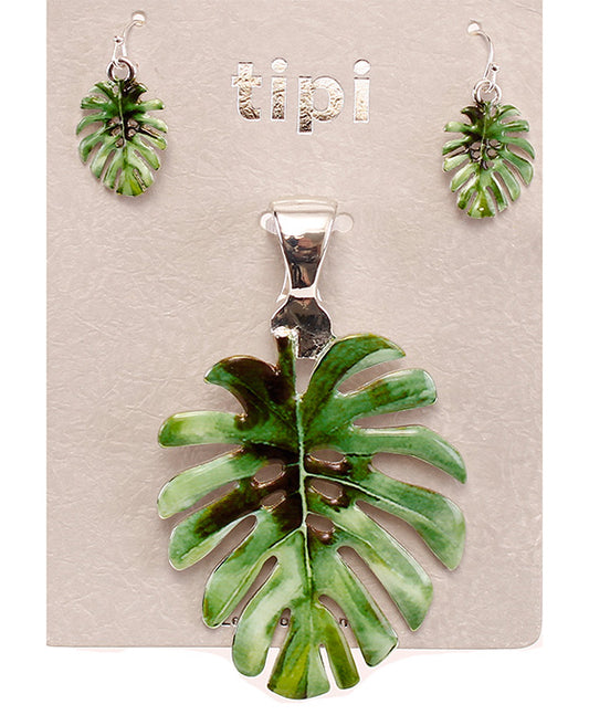 Palm Tree Leaf Print Pendant Set