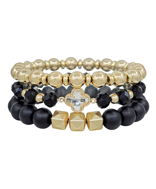 Clover Crystal Accent Wood & CCB Beads Bracelet