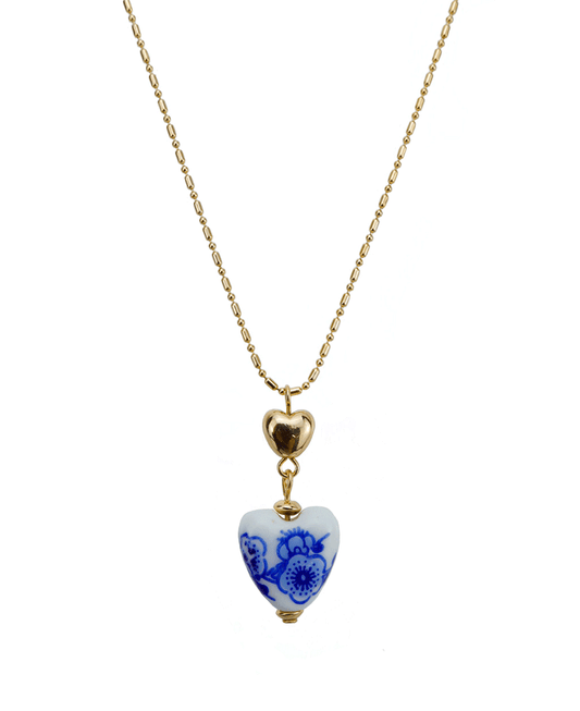 Blue Bead Heart Short Necklace - 16"
