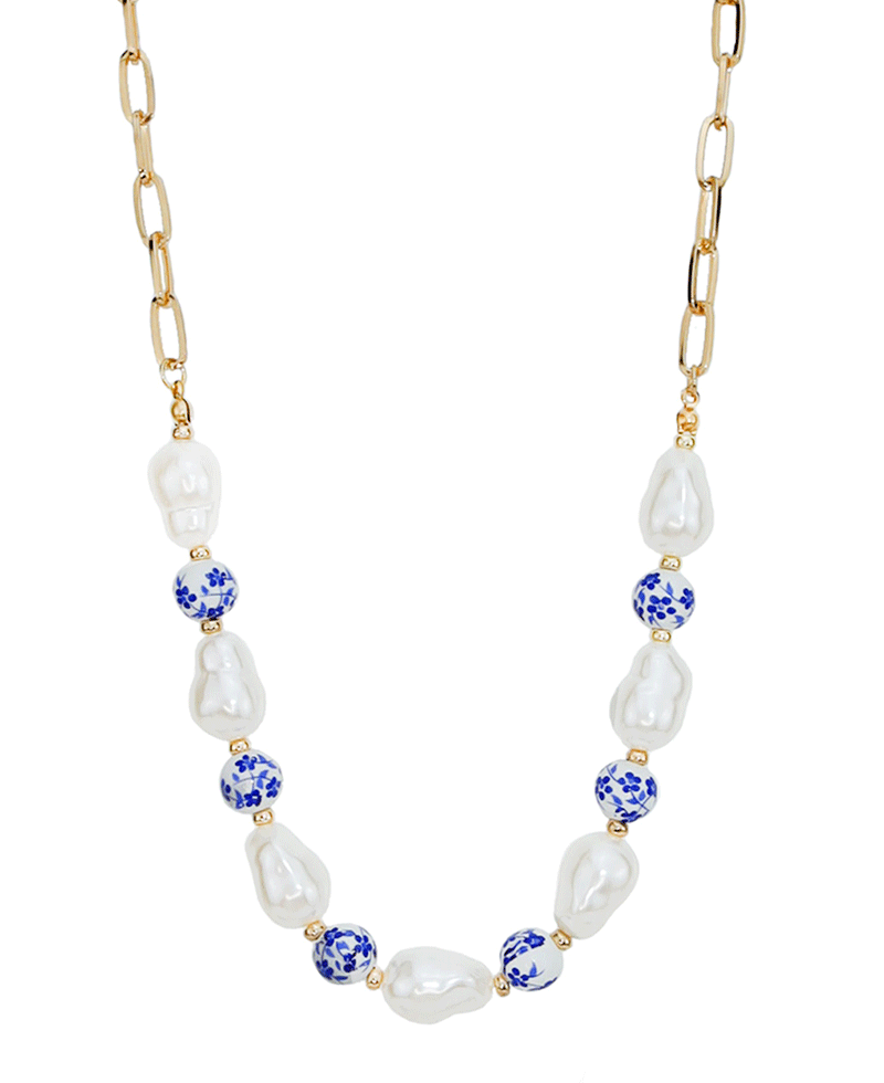 Blue & Baroque Pearl Short Necklace - 16"