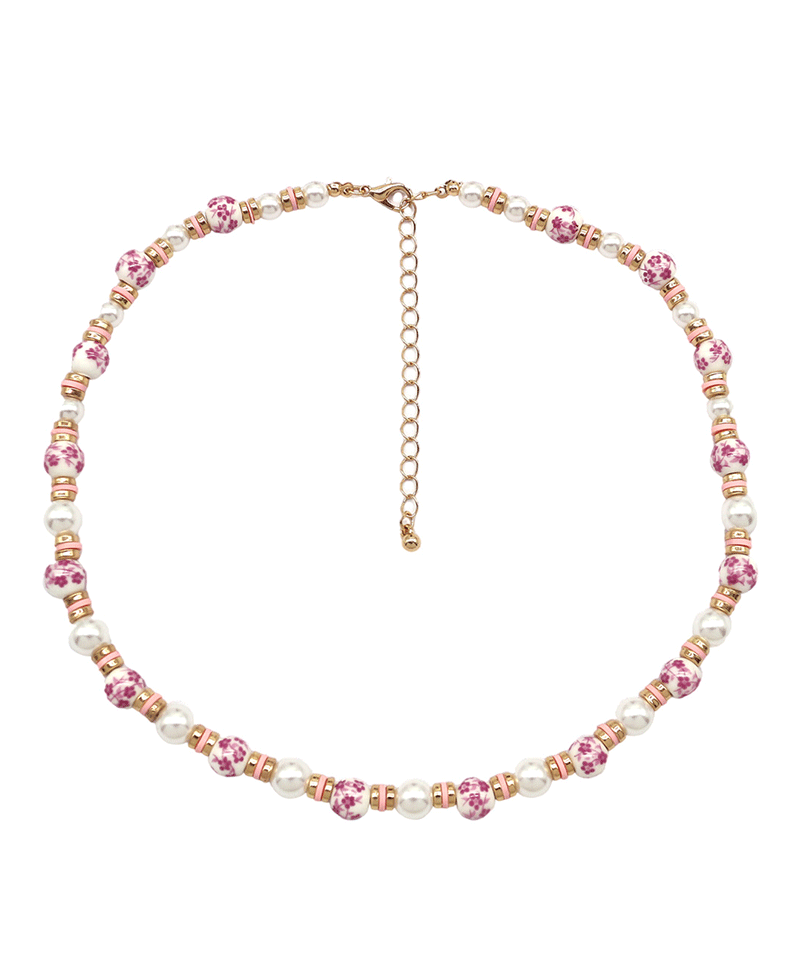 Flower Bead & Disk Necklace - 16"