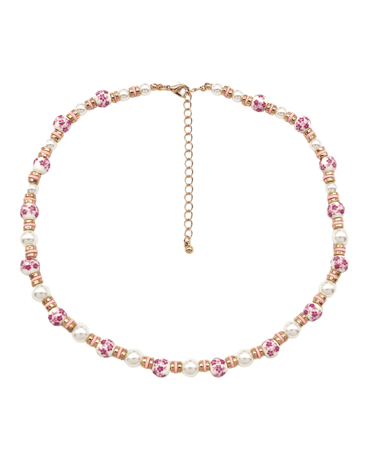 Flower Bead & Disk Necklace - 16"