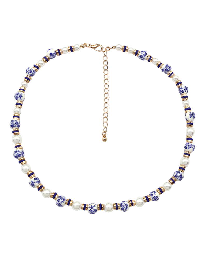 Flower Bead & Disk Necklace - 16"