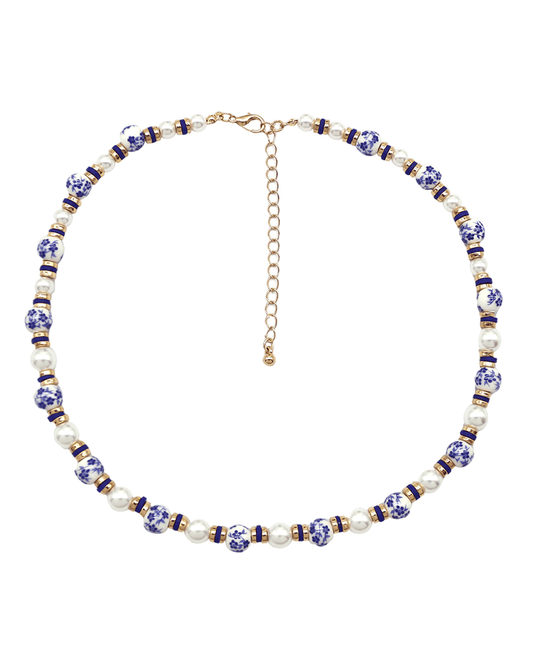 Flower Bead & Disk Necklace - 16"