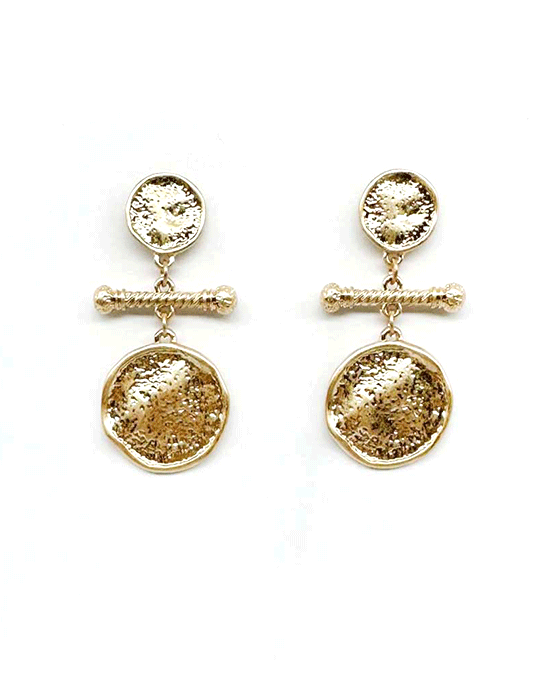 Textured Disc Drop w/ Twisted Bar Post Earring