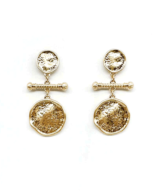 Textured Disc Drop w/ Twisted Bar Post Earring
