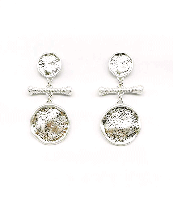 Textured Disc Drop w/ Twisted Bar Post Earring