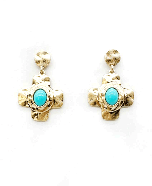 Oval Pearl / Stone Hammered Cross Earring