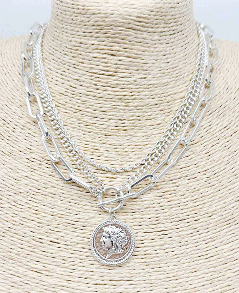 Vintage Style Coin Pendant Multi Layered Chain Necklace