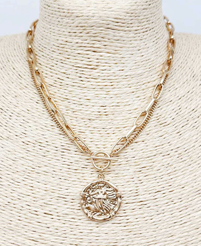 Layered Coin Pendant Toggle Necklace