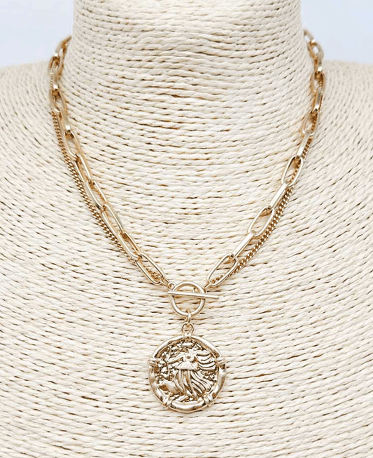 Layered Coin Pendant Toggle Necklace