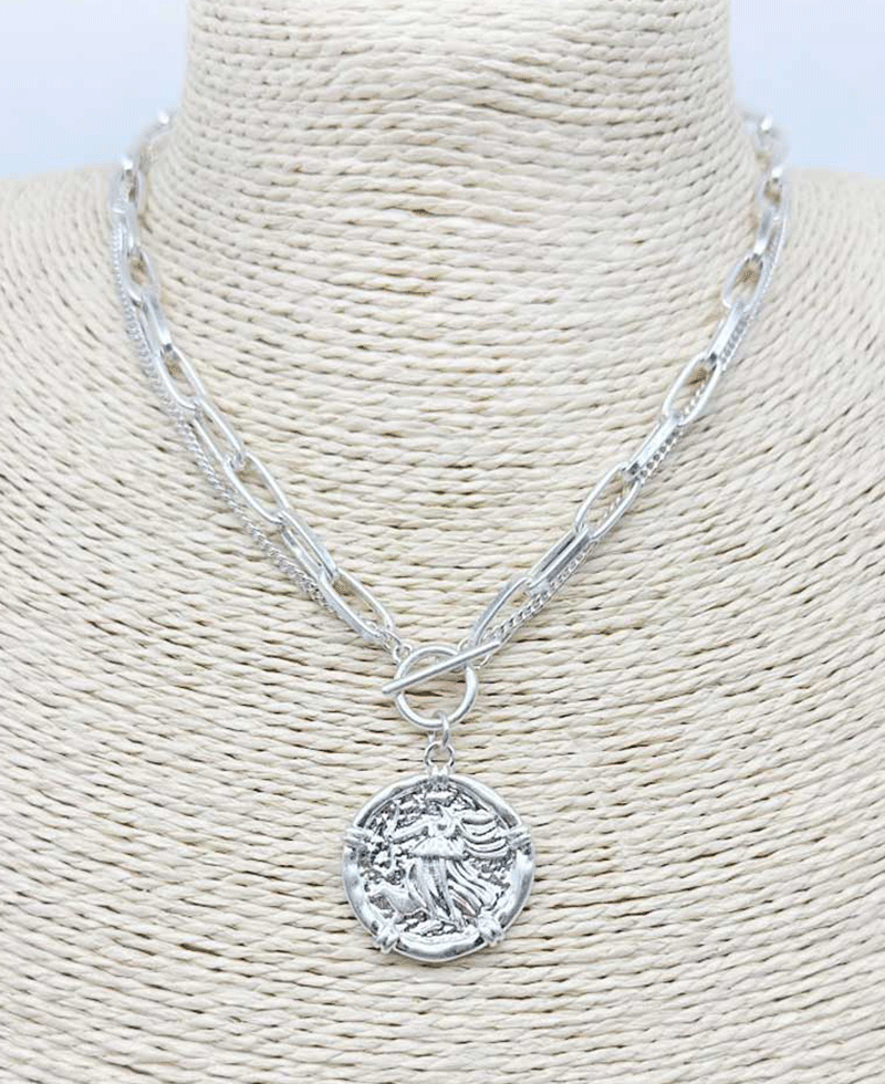 Layered Coin Pendant Toggle Necklace