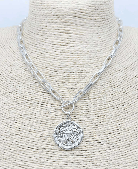 Layered Coin Pendant Toggle Necklace