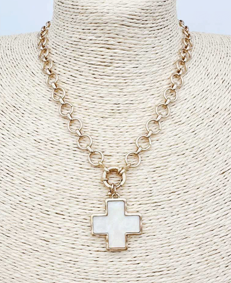 MOP Cross Circle Link Chain Necklace