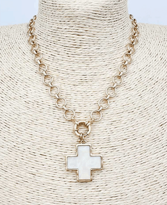 MOP Cross Circle Link Chain Necklace