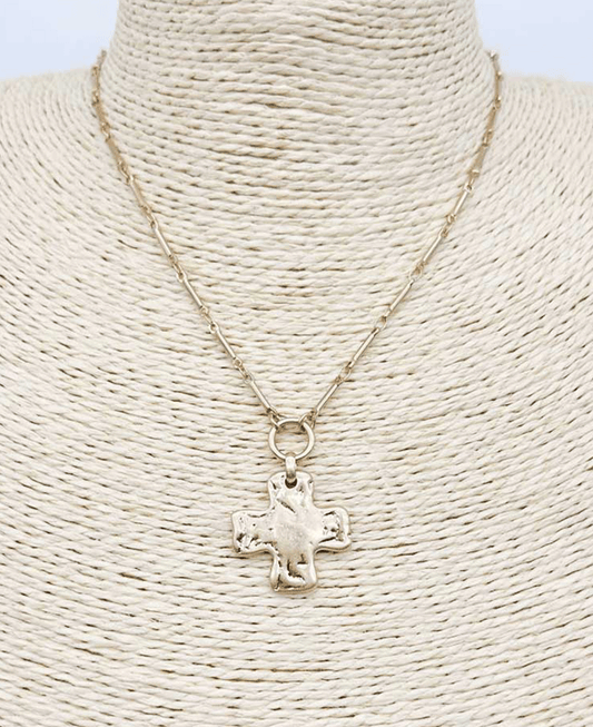 Textured Metal Cross Short Necklace