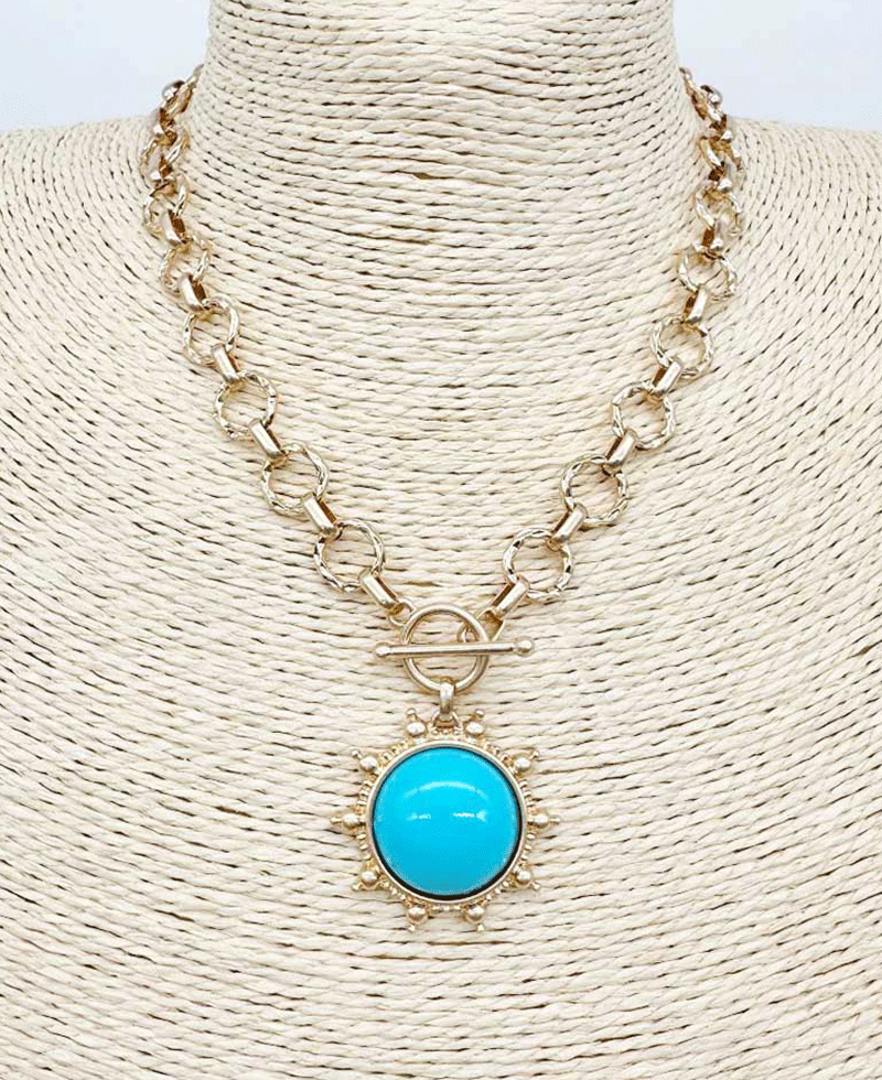 Suncrest Shape Pendant Toggle Clasp Chain Necklace