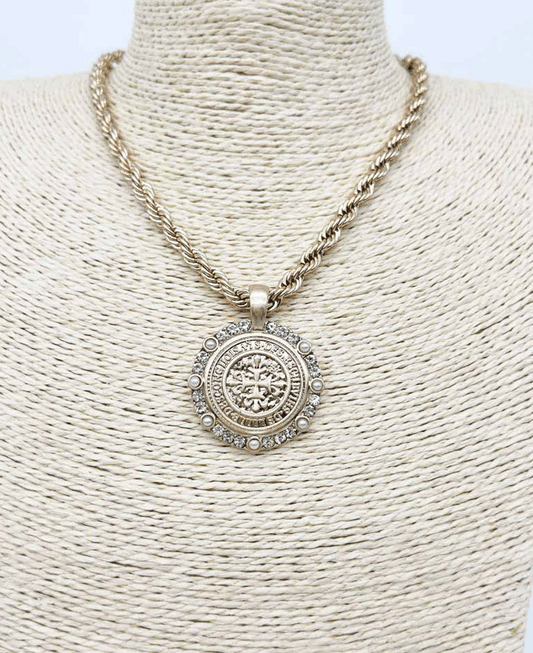 Spiritual Symbol Medallion Pendant Rope Chain Necklace