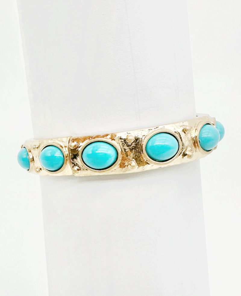 Turquoise Oval Stone Gold Plated Bangle Bracelet