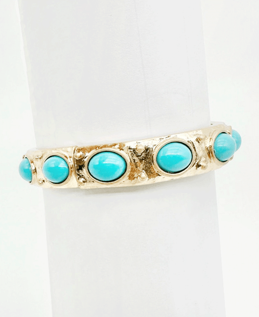 Turquoise Oval Stone Gold Plated Bangle Bracelet