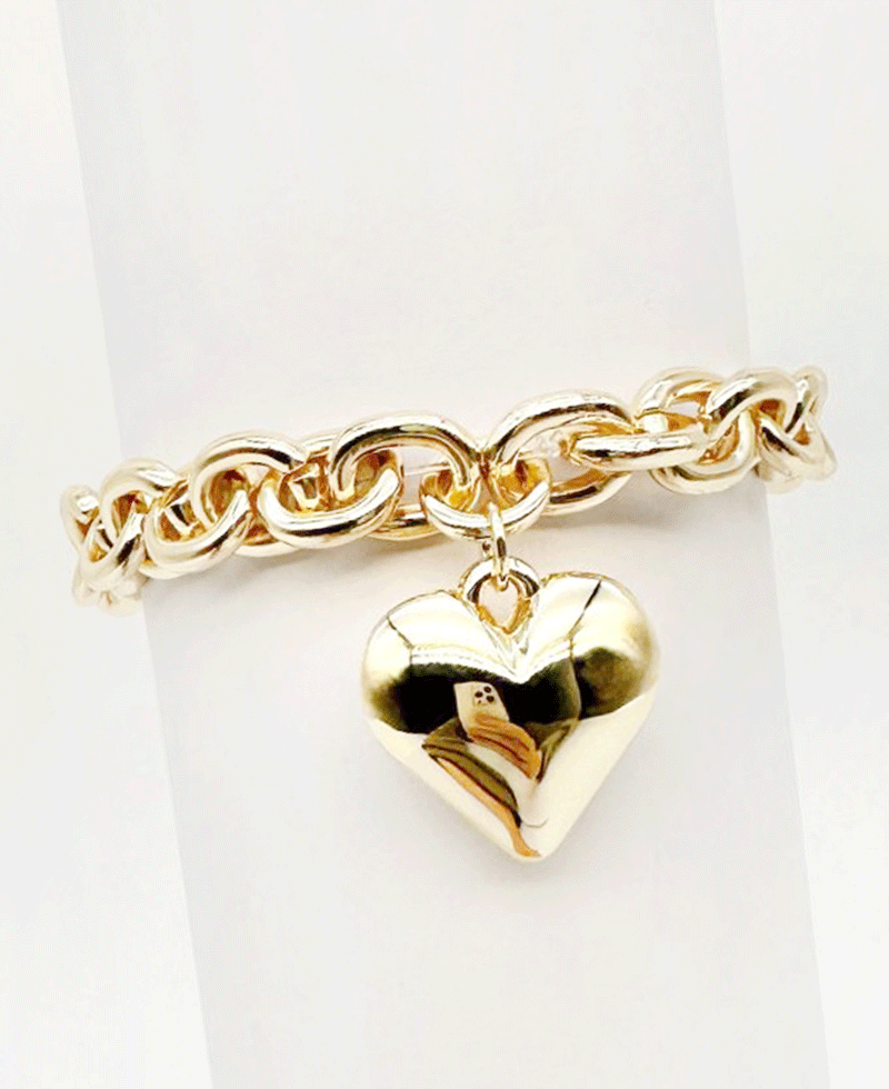 Puffy Heart Charm Chunky Link Bracelet