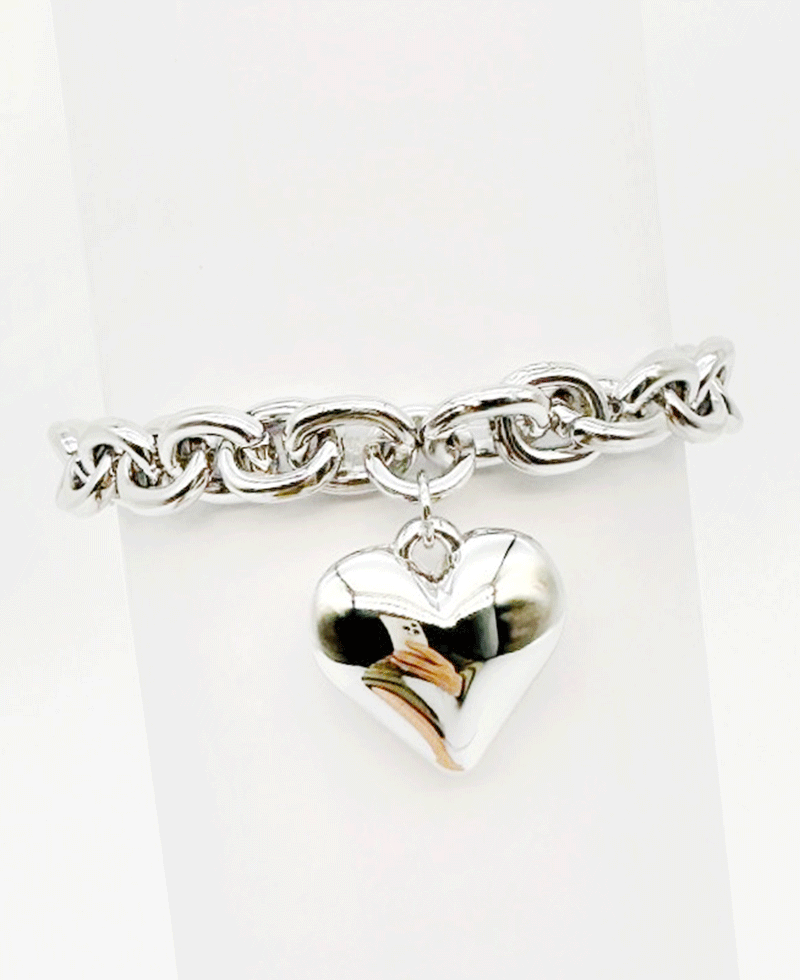 Puffy Heart Charm Chunky Link Bracelet