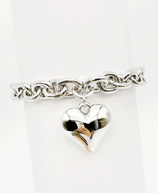 Puffy Heart Charm Chunky Link Bracelet