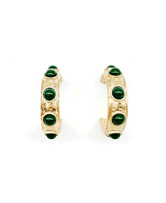 Textured Metal Bezel Stone Hoop Earring