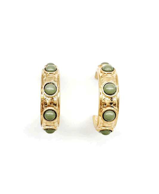 Textured Metal Bezel Stone Hoop Earring