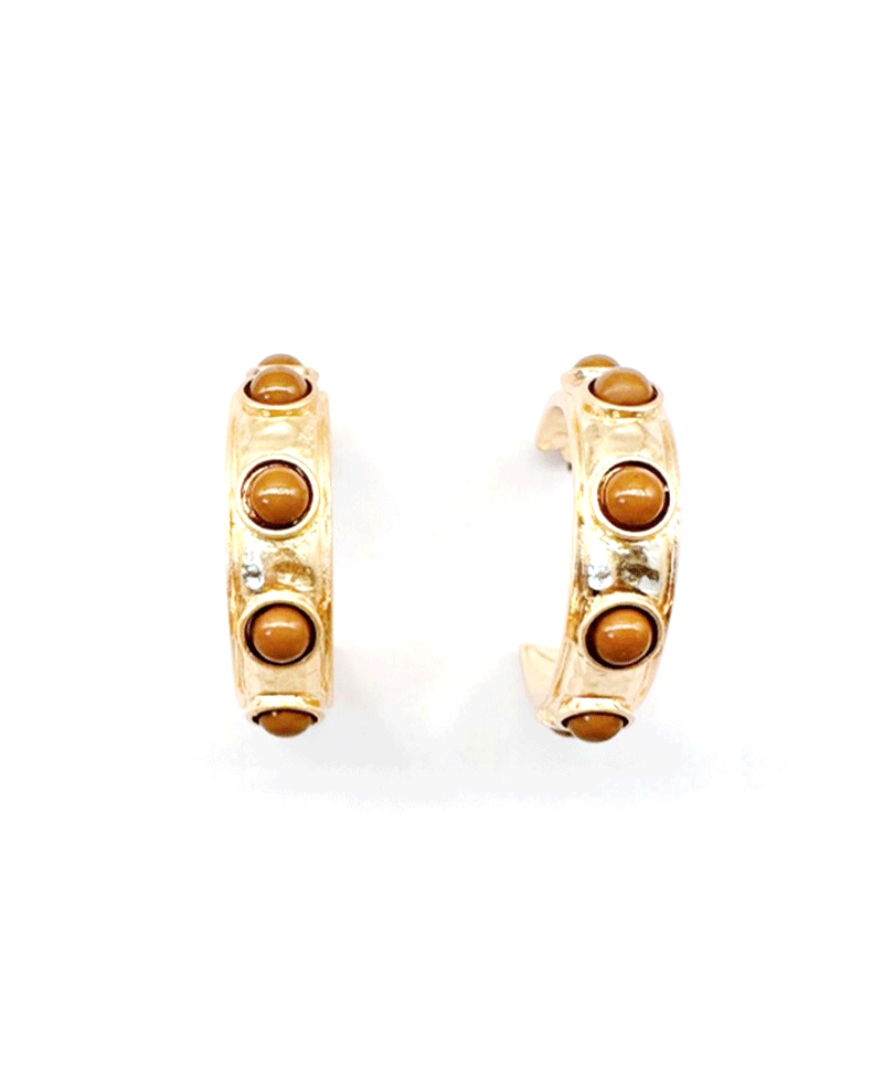 Textured Metal Bezel Stone Hoop Earring