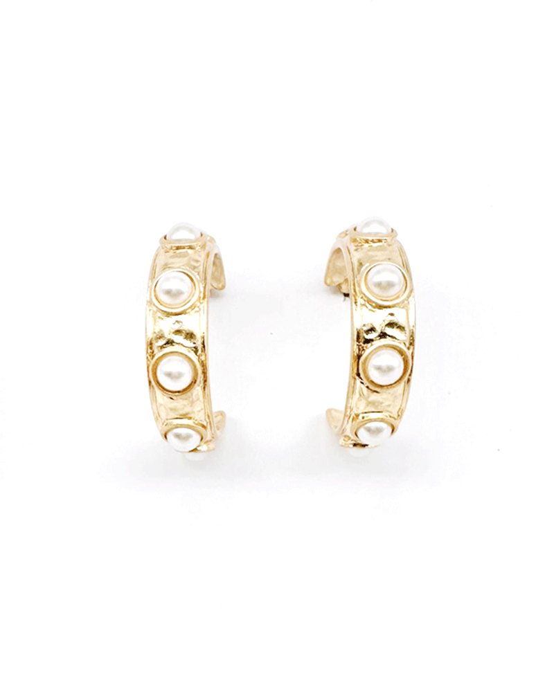 Textured Metal Bezel Stone Hoop Earring