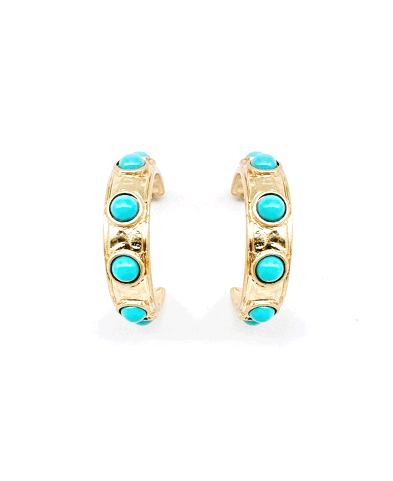 Textured Metal Bezel Stone Hoop Earring