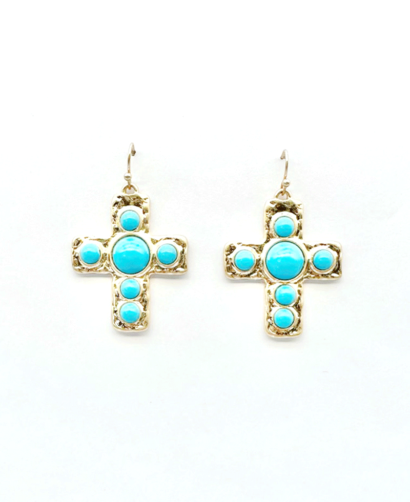 Textured Metal Bezel-Set Cross Earring
