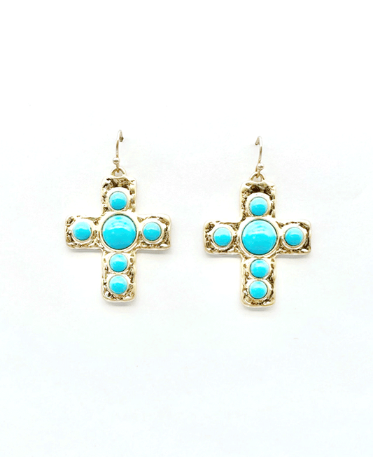 Textured Metal Bezel-Set Cross Earring