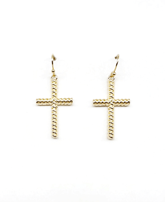 Rope Textured Cross Earring