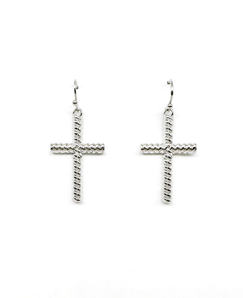 Rope Textured Cross Earring